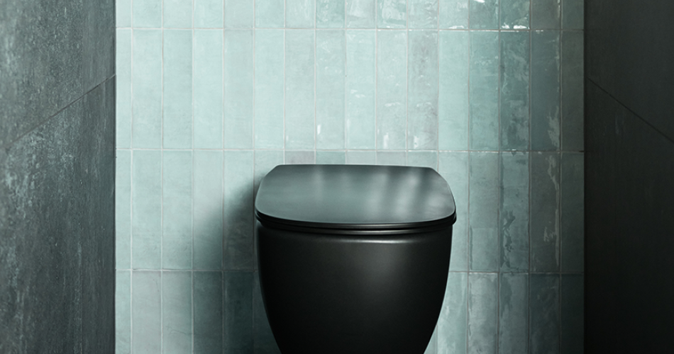 Inspiratie voor je toilet, zwart toilet met mintgroene tegels